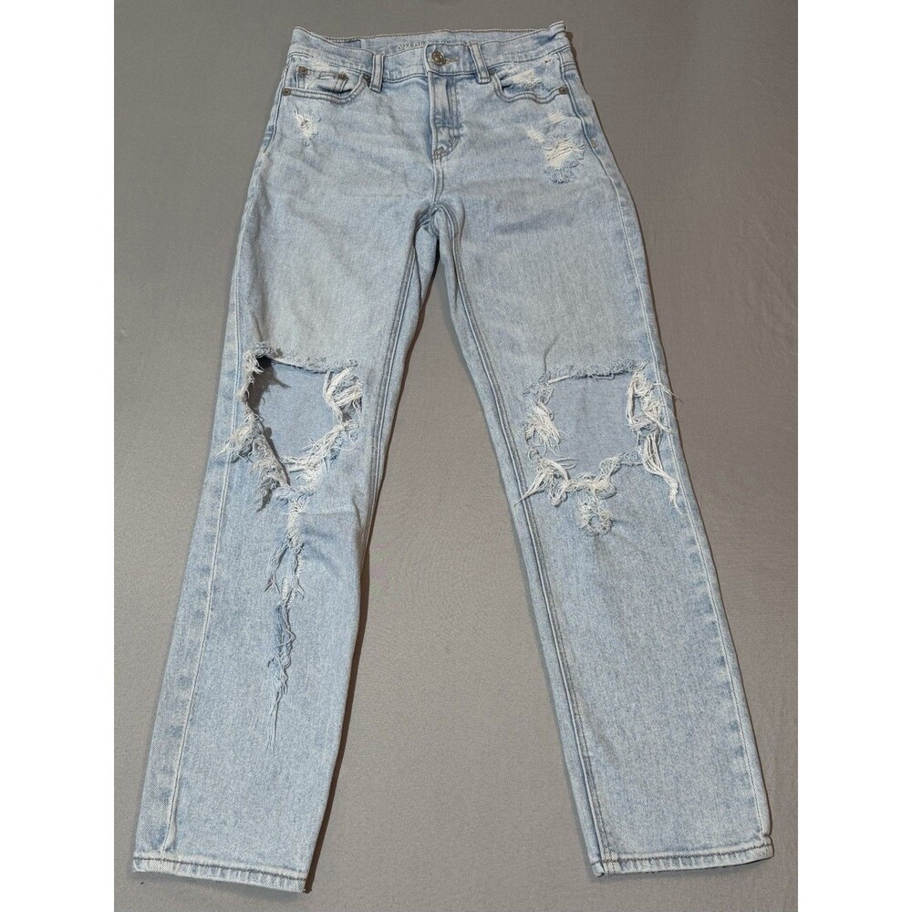 American Eagle Super High Rise Ankle Straight Jeans Distressed Size 000 Stretch